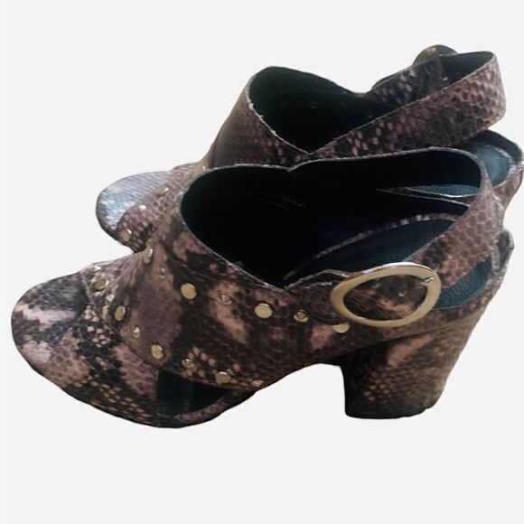 TopShop Brown Embellished Snakeskin Print Block Heel Sandals Size 38 - Picture 4 of 14